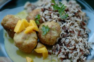Albóndigas de pavo al curry con mango